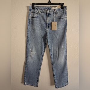 NWT AG Denim Saige Crop High Rise Straight Women's Distressed Jeans Size 32